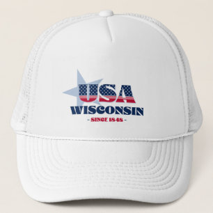 Boné Patriotic Wisconsin Typoographic Trucker Hat