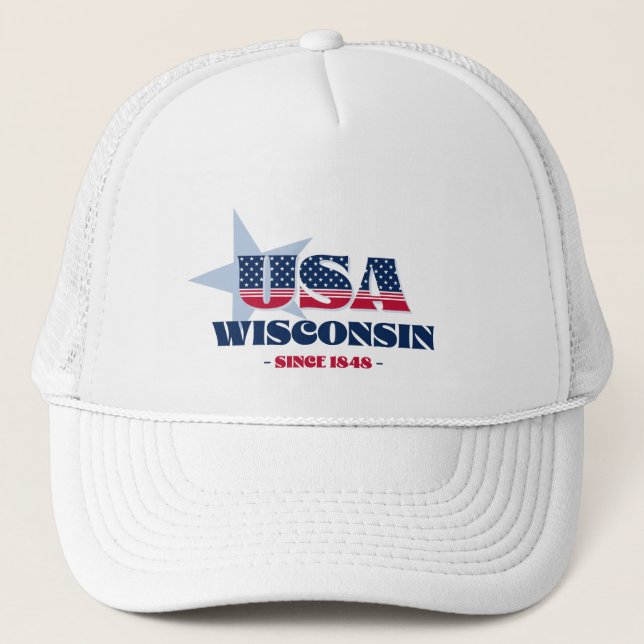 Boné Patriotic Wisconsin Typoographic Trucker Hat (Frente)