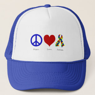 Boné Paz. Amor. Autismo. Chapéu (colorido brilhante)