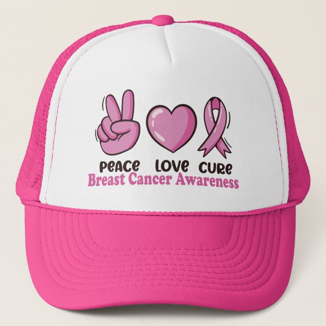 Boné Paz Amor Curto Cancer Sensibilização Mulheres Rosa (Frente)