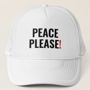 Boné Paz, por favor, texto vermelho-branco preto contra