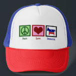Boné Peace Love Democrat<br><div class="desc">Bonito presente para um liberal. Um sinal de paz, um coração vermelho, e um burro democrata azul.</div>
