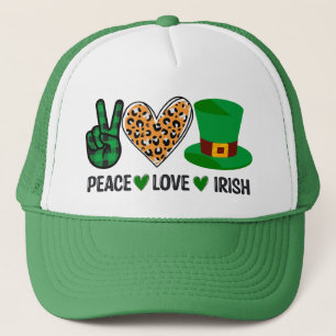 Boné Peace Love Irish Dia de São Patrício