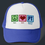 Boné Peace Love Physical Therapist<br><div class="desc">Um sinal de paz,  coração,  e as letras PT para a fisioterapia.</div>