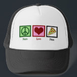 Boné Peace Love Pizza<br><div class="desc">Pizza é minha refeição favorita. Mmm pepperoni, cogumelos e queijo. O que não é amar?</div>