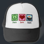 Boné Peace Love Sushi<br><div class="desc">Peace Love Sushi. Um bonito presente de amante de sushi para um fã de comidas japonês que gosta de comer peixe cru.</div>