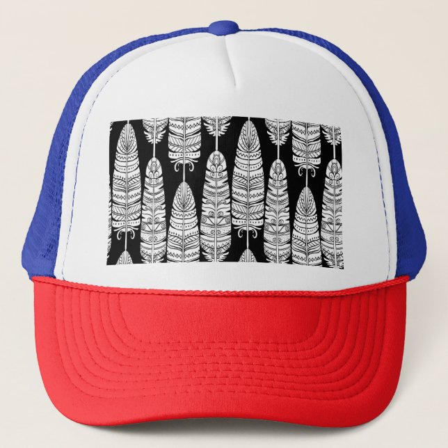 Boné Penas boho: padrão preto e branco (Frente)