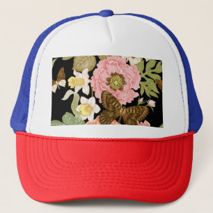 Boné Peônias de Rosas Vintage: Padrão Floral Preto