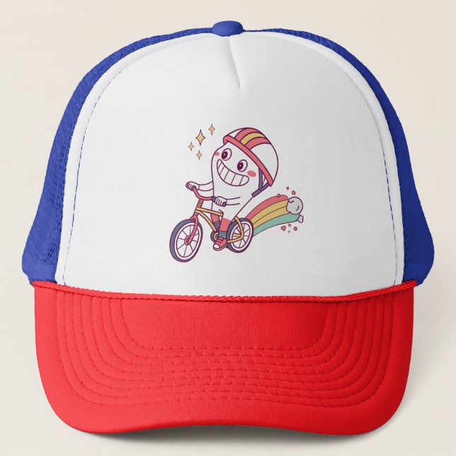 Boné Personagem de desenho animado alegre na Bicicleta  (Frente)