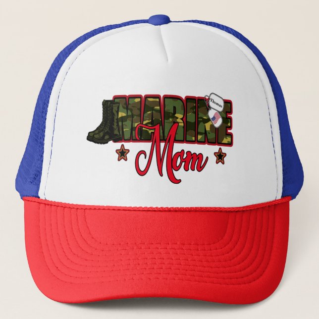 Boné Personalize a mãe marinha com a etiqueta de cão (Frente)