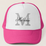 Boné Personalized monogram neon pink hat for bridesmaid<br><div class="desc">Personalized name monogram neon pink trucker hat for bride and bridesmaids . Vintage monogrammed name initial letter with stylish script typography. Cute wedding party favors for guests, friends and family. Make your own for bride to be and bride's entourage; brides maid, maid of honor, flower girl, matron of honor, mother...</div>