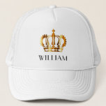 Boné Personalized Royal Gold Crown White<br><div class="desc">Personalized Royal Gold Crown White Trucker Hat</div>