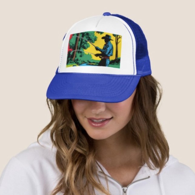 Boné Pescador na Margem do Rio (Cowboy Fishing Trucker Hat   Adjust from 17" to 24" 100% polyester foam front 100% nylon mesh back. )