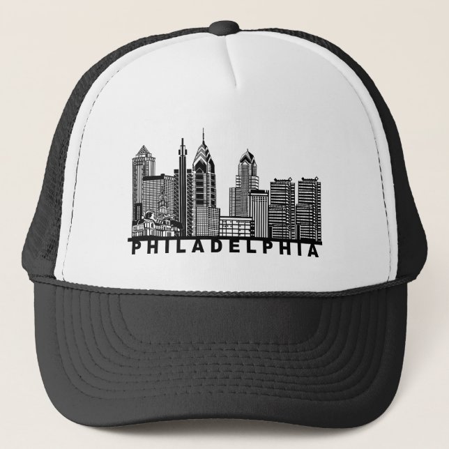 Boné Philadelphia Skyline Silhouette  Trucker Hat (Frente)