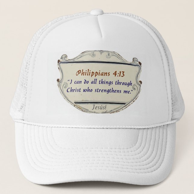 Boné Philippians 4:13 Shield Trucker Hat (Frente)
