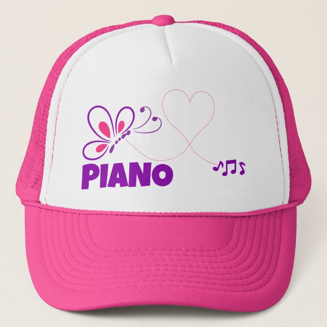 Boné Piano Amor Borboleta Coração Rosa Roxo (Frente)