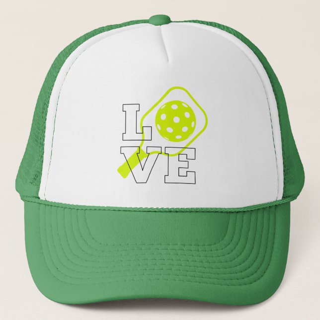 Boné Pickleball Love - Neon Paddle e Ball Design (Frente)