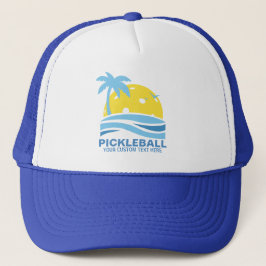 Boné Pickleball Tropical Palm Tree Sun Seu Texto Person
