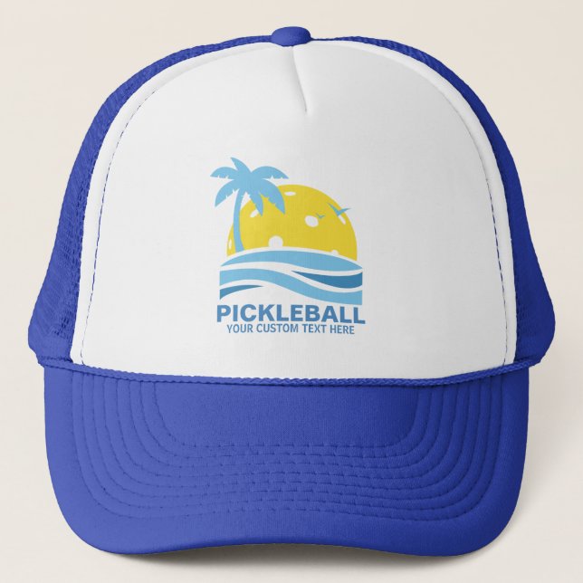 Boné Pickleball Tropical Palm Tree Sun Seu Texto Person (Frente)