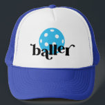 Boné Picles Baller Funny Blue<br><div class="desc">Chapéu de camionista azul-chamas engraçado e ciano com cores amarelas brilhantes editáveis ícone de picleball e "chamariz" em uma fonte de bloco serif de moda,  perfeito para o jogador de picleball.</div>
