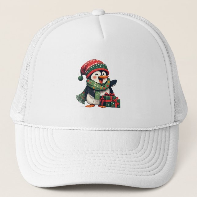Boné Pinguim Adorável Vestido para o Natal (Frente)