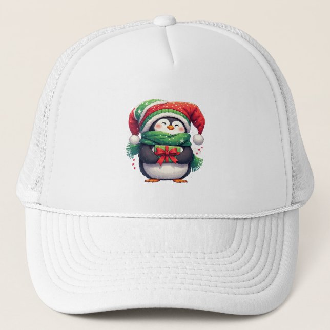 Boné Pinguim Adorável Vestido para o Natal (Frente)