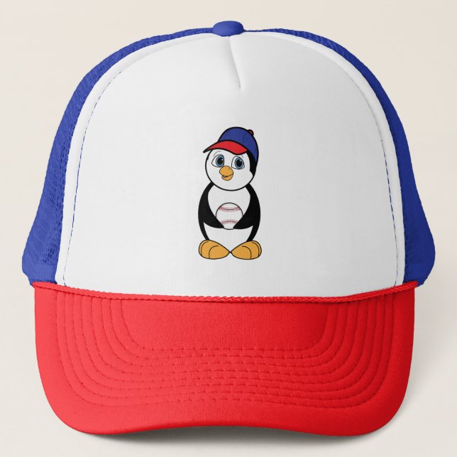 Boné Pinguim com vermelho, branco e azul do basebol (Frente)