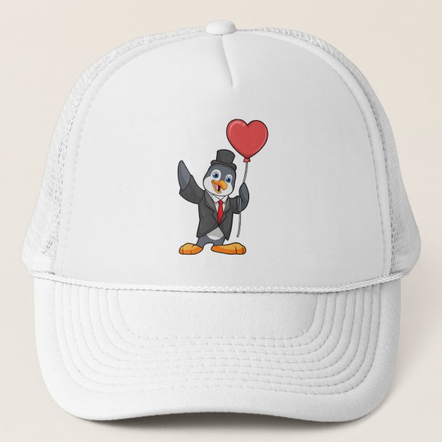 Boné Pinguim como Groom com Heart Ballon (Frente)