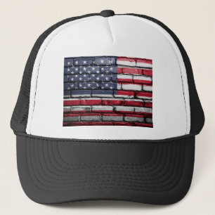 Boné Pintura de bandeira americana numa parede de tijol