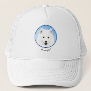 Boné Pintura de Cachorro Samoyed - Arte Original de Cac