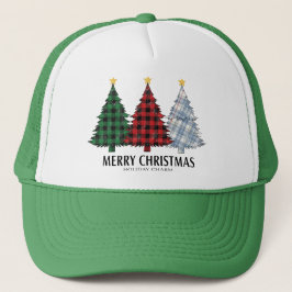 Boné Plaid Christmas Trees Holiday Charm Trucker Hat