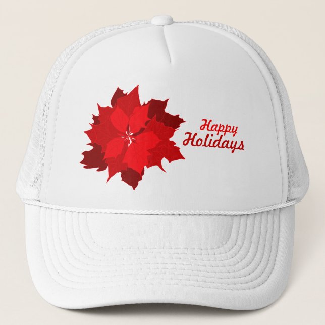 Boné Poinsettia holidays Christmas red and white hat (Frente)