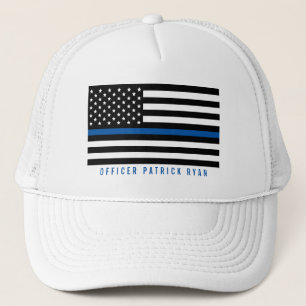 Boné Police Thin Blue Line American Flag Add Name