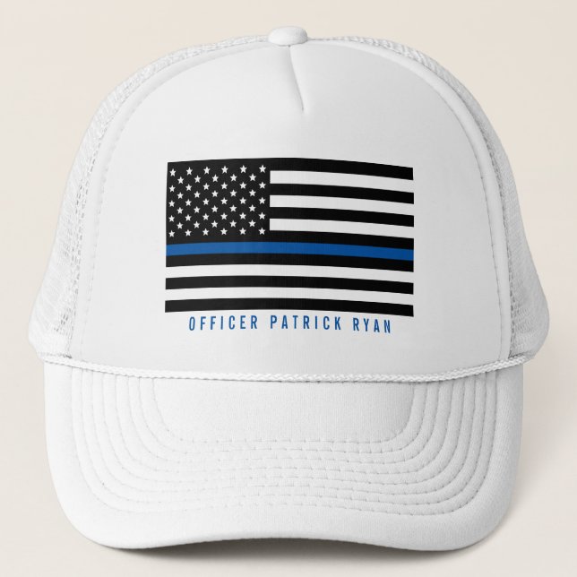 Boné Police Thin Blue Line American Flag Add Name (Frente)