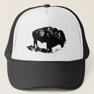 Boné Pop Art Black White Buffalo Bison Silhouette