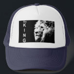 Boné Pop Art Lion Head White Marinho Azul Elegante Mode<br><div class="desc">Cabeça de Leão de pop Marinho Branco Modelo Moderno Elegante Azul Adicionar Imagem Logotipo Foto Do Trucker Basic.</div>
