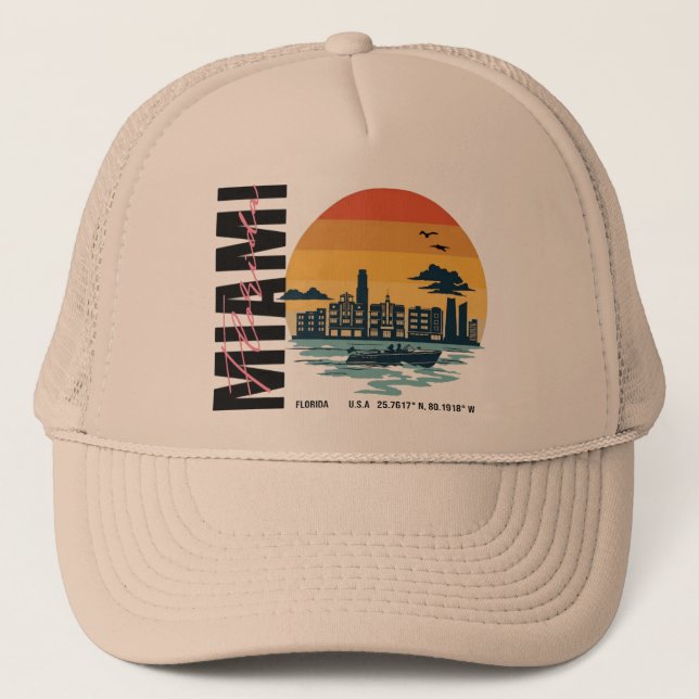 Boné Pôr do Sol da Flórida Silhueta Retro Miami Beach (Frente)