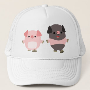 Boné Porcos bonitos de desenho em um chapéu de passeio