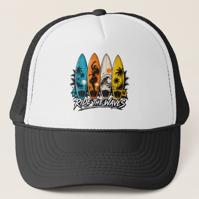 Boné Pranchas de Surf Retro Cavalgam as Ondas Design de (Frente)