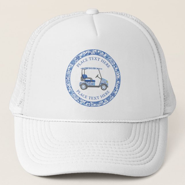 Boné Preppy Blue and White Flowers Golf Cart (Frente)