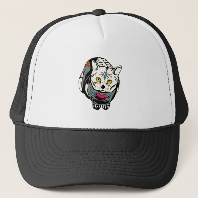 Boné Presente De Gato De Skeleton Para Amantes De Crâni (Frente)