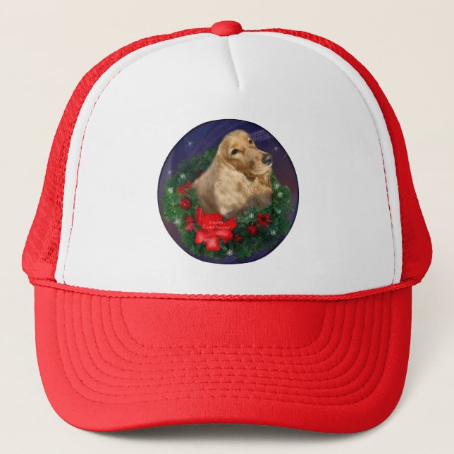 Boné Presentes de Natal em Inglês Cocker Spaniel (Frente)