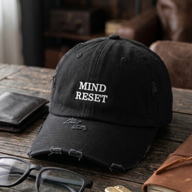 Boné Preto Distressed Minimalist Mind Reset (Criador carregado)