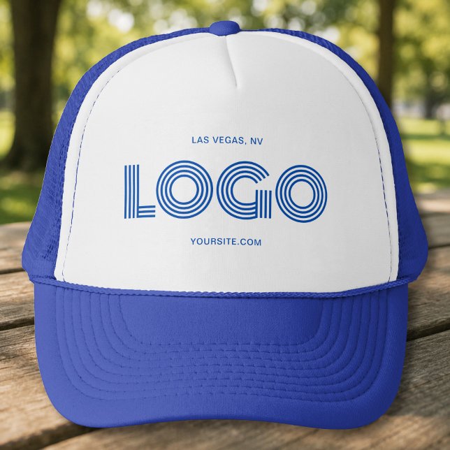Boné Promoção de Logotipo Retangular Moderno Azul Brilh (Bright Blue Modern Rectangular Logo Promo Trucker Hat)
