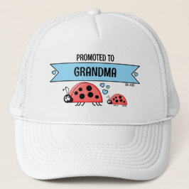 Boné Promoted to Grandma ladybugs white blue