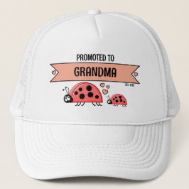 Boné Promoted to Grandma ladybugs white peach