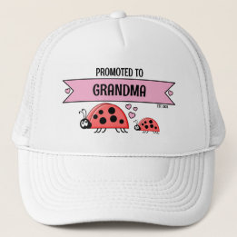 Boné Promoted to Grandma ladybugs white pink