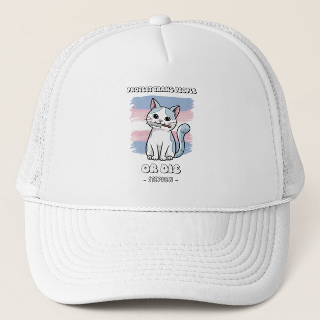 Boné Proteger Pessoas Trans ou Morrer - Gato Fierce (Frente)