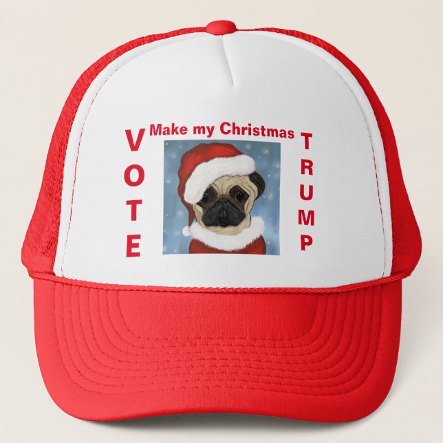 Boné Pug Papai noel Trucker Hat (Frente)