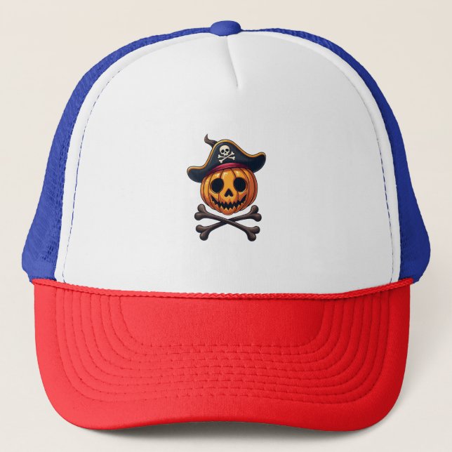 Boné Pumpkin Pirate - Camisa do Caveira do Halloween (Frente)